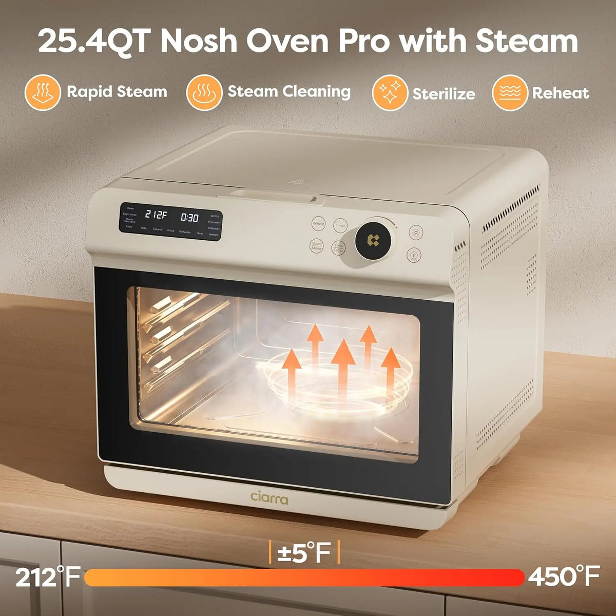 25.4QT Multi-Function Convection Toaster Oven, Countertop Steam Air Fryer with 12 Preset Modes: Bake, Dehydrate, Ferment, Steril