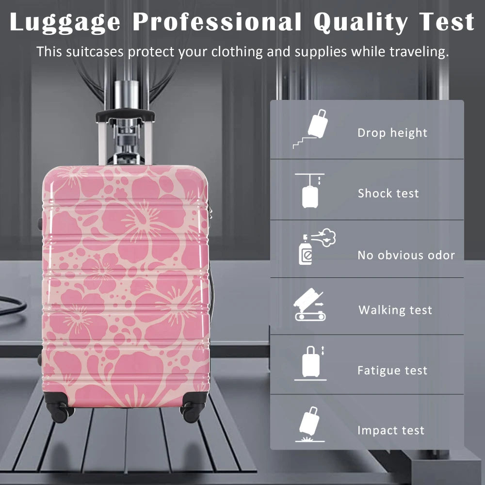 Pink Hardshell Luggage Sets 3 pcs Spinner Suitcase with TSA Lock Lightweight-20"+24"+28" Luggages Flower Pattern
