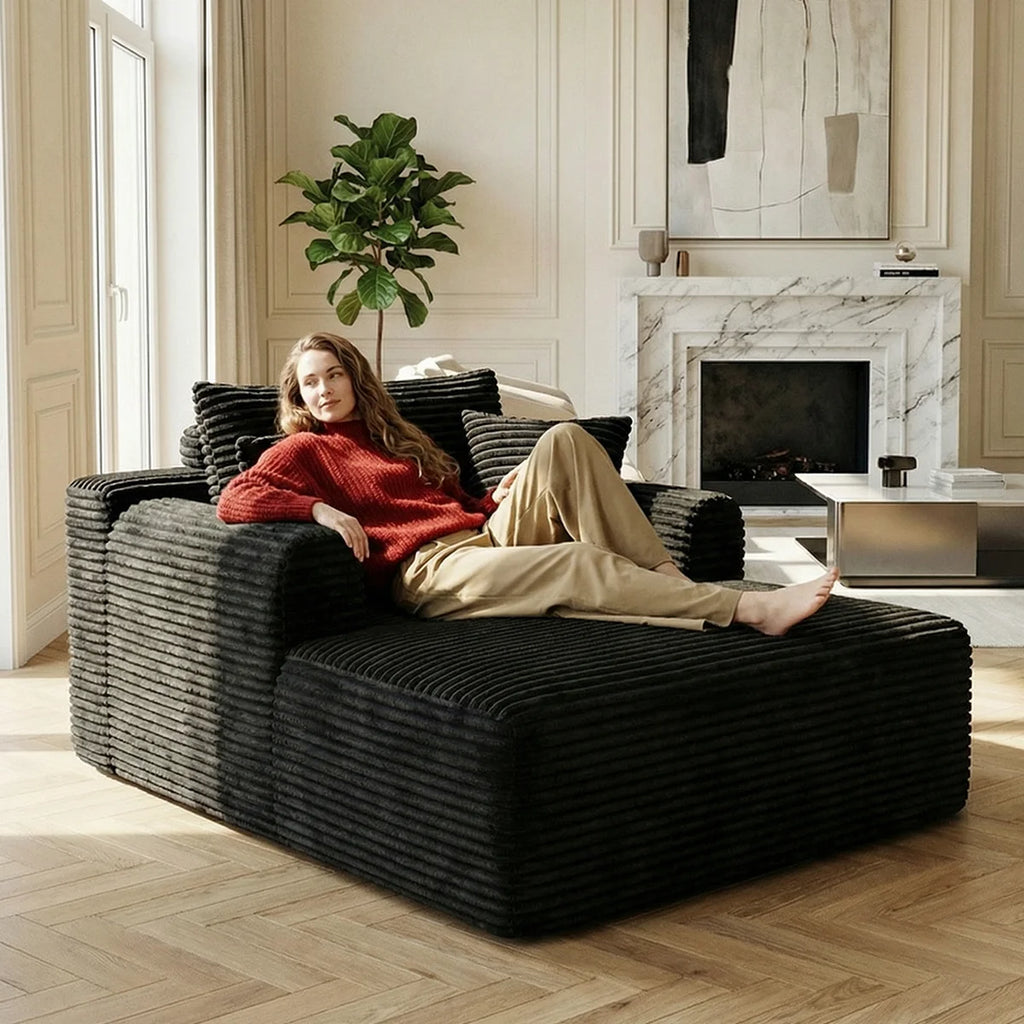 Modern Corduroy Single Sofa Bed, Lounge Recliner Chair with Lumbar Support, Thick Cushion Ergonomic Cloud Sofa
