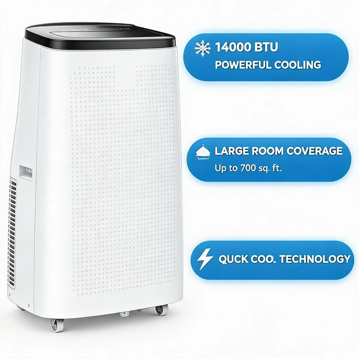 14000 BTU 4 In 1 Portable Air Conditioner With Dehumidifier And Fan Cools Large Room Up To 700 Sq Ft Remote Control Quiet Sleep Mode Energy Efficient For Home Office Garage