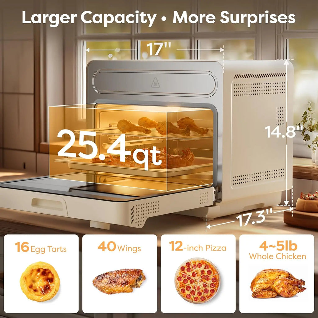 25.4QT Multi-Function Convection Toaster Oven, Countertop Steam Air Fryer with 12 Preset Modes: Bake, Dehydrate, Ferment, Steril