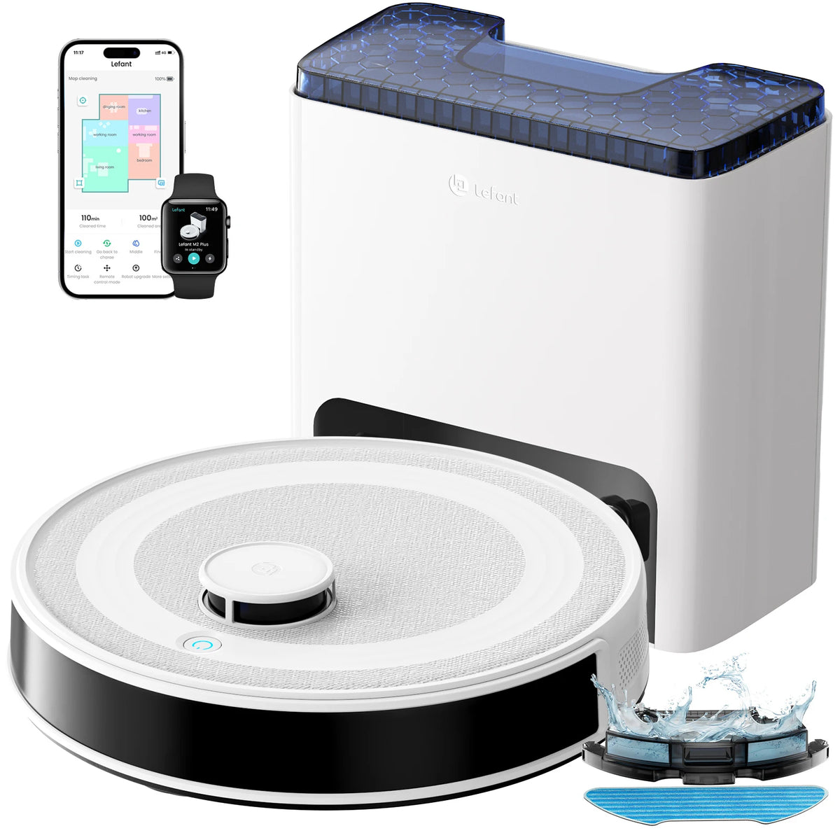 Lefant   M2L Plus Robot Vacuum and Mop, 75-Day Self-Emptying, 6000Pa Strong Suction, Customized Cleaning, Multi-Floor Mapping, 130 Min Runtime, 2.4G/5G WiFi/Alexa/APP/iWatch