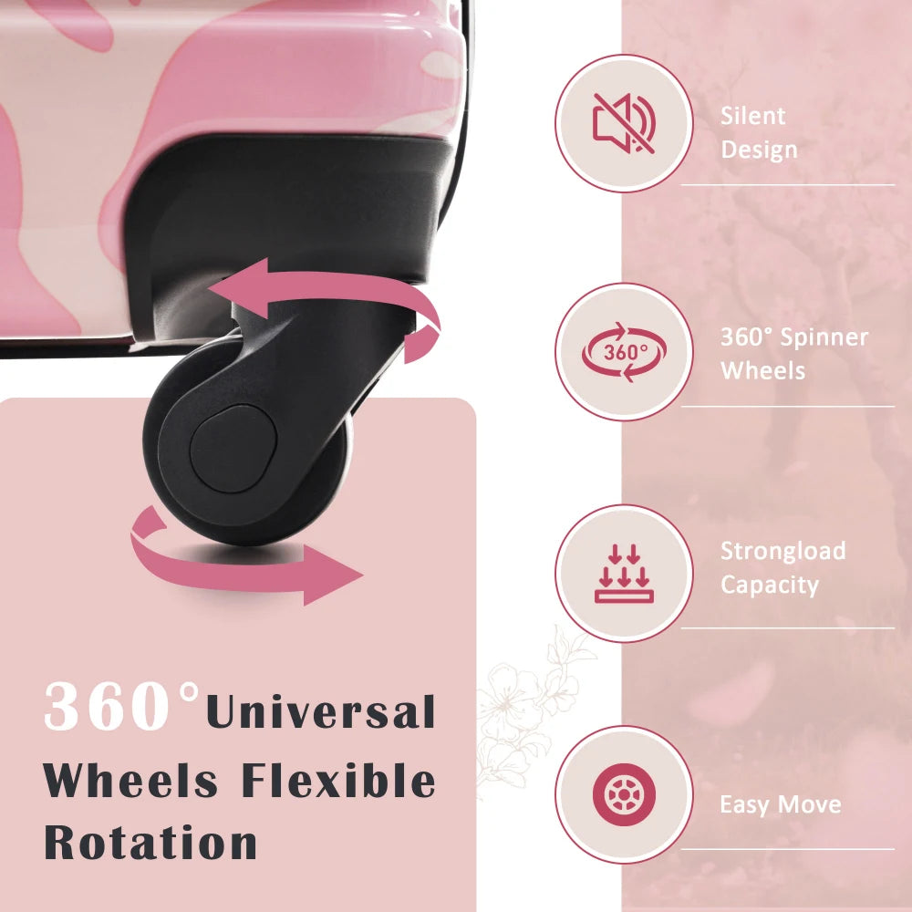 Pink Hardshell Luggage Sets 3 pcs Spinner Suitcase with TSA Lock Lightweight-20"+24"+28" Luggages Flower Pattern