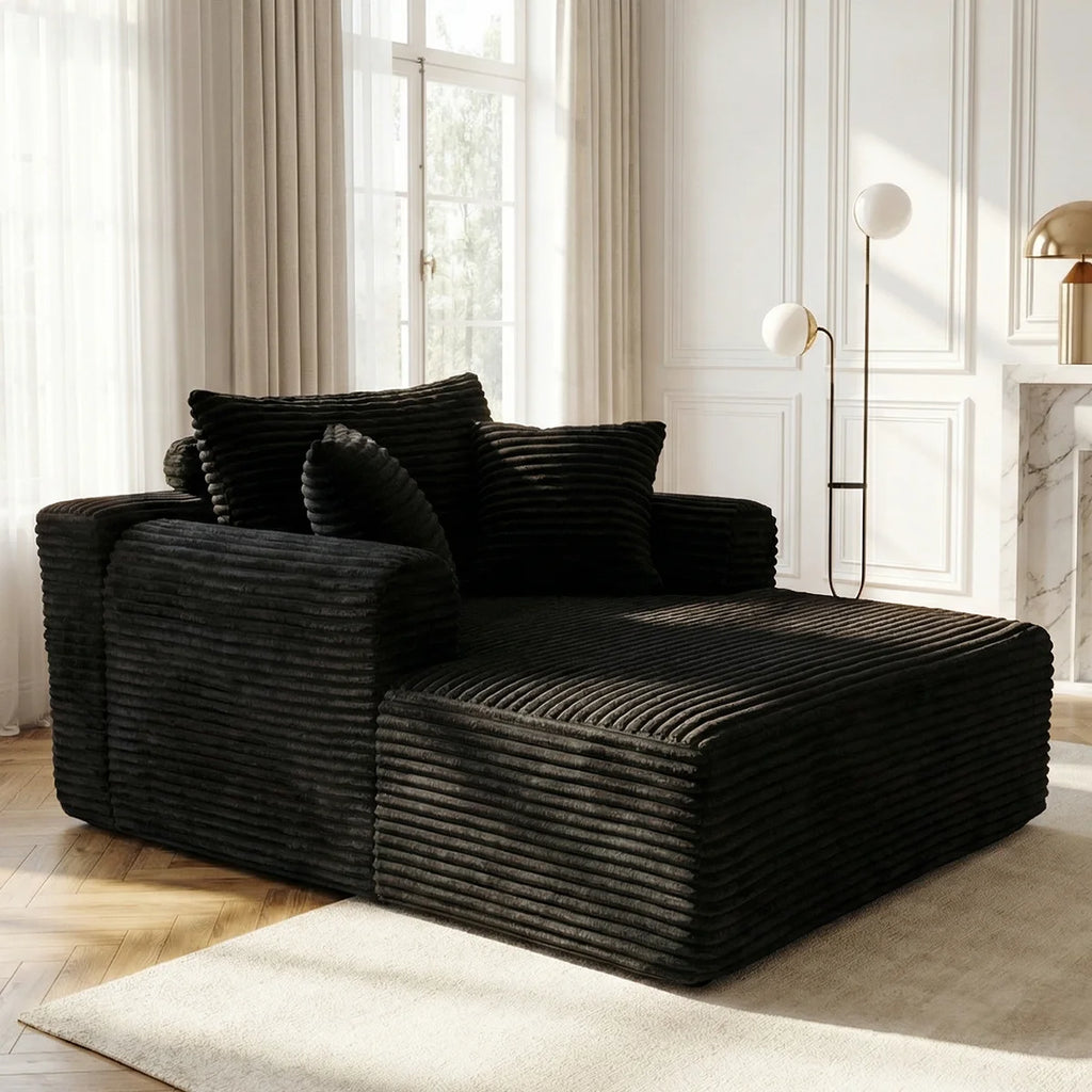 Modern Corduroy Single Sofa Bed, Lounge Recliner Chair with Lumbar Support, Thick Cushion Ergonomic Cloud Sofa