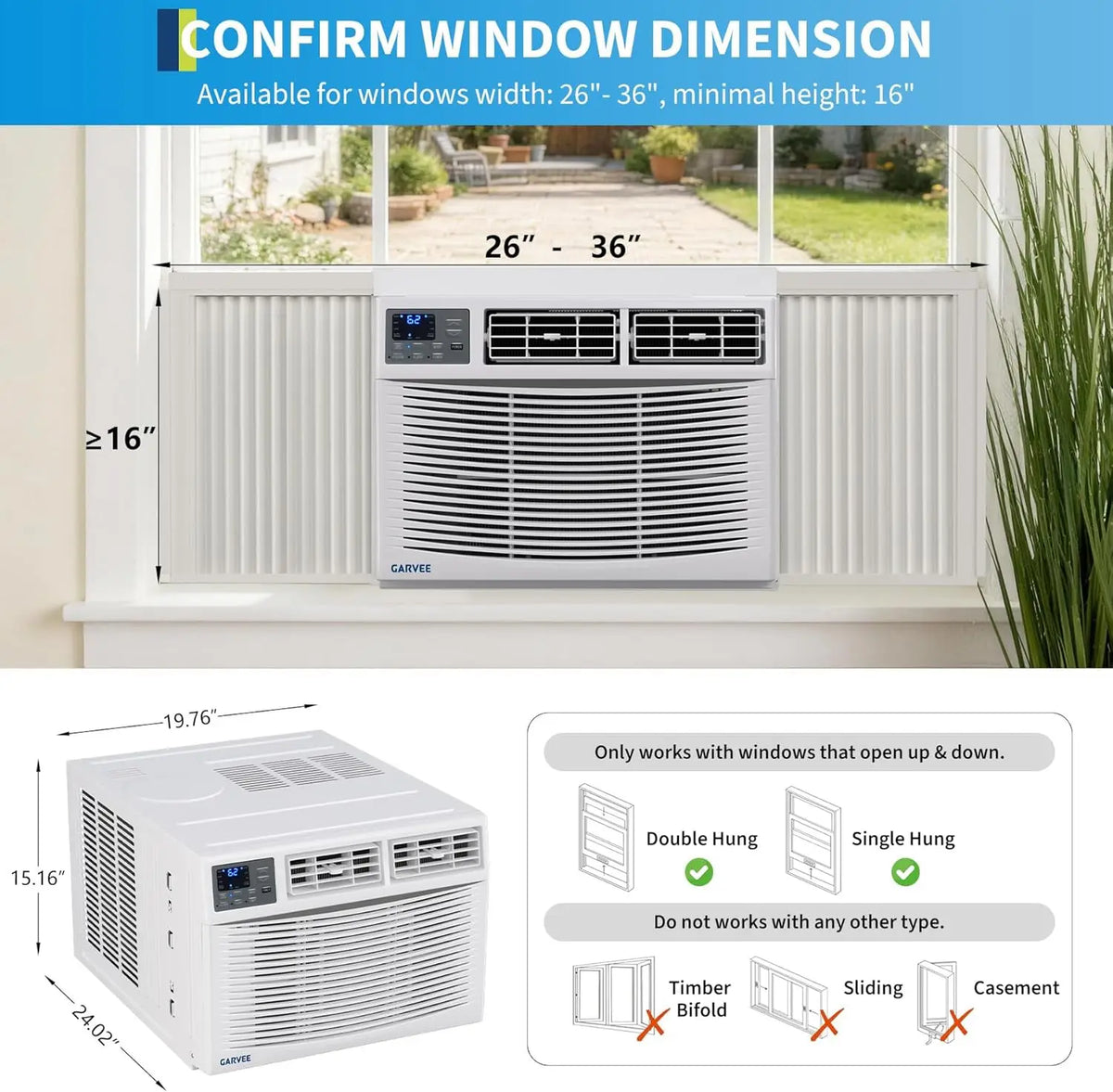 Window Air Conditioner 8000 BTU With Heat Energy Efficient AC Unit Remote Control WiFi Enabled Compatible With Alexa And Google Assistant For Room Up To 350 Sq Ft