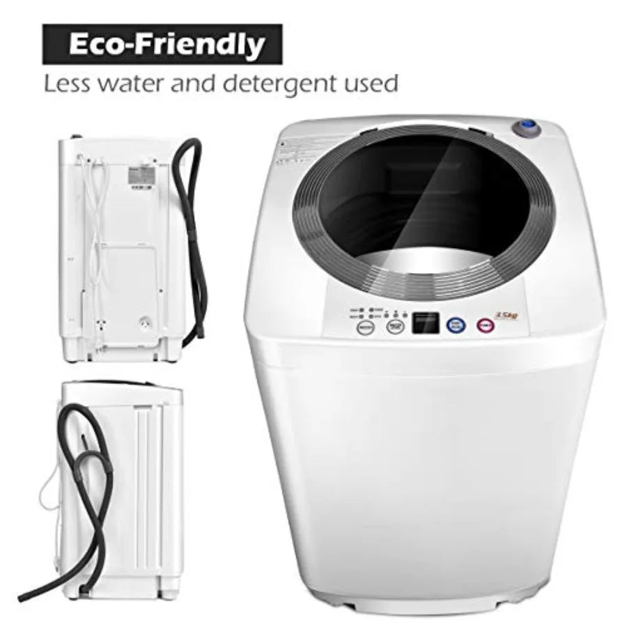 Portable Washing Machine, Full Automatic Washer and Dryer Combo, with Built-in Pump Drain 8 LBS Capacity Compact Laundry Washer