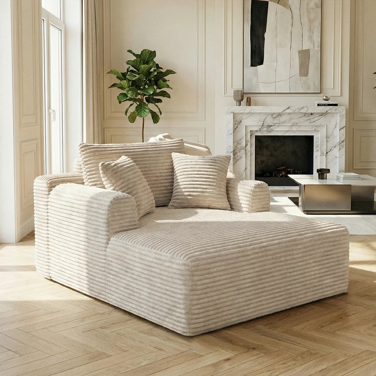Modern Corduroy Single Sofa Bed, Lounge Recliner Chair with Lumbar Support, Thick Cushion Ergonomic Cloud Sofa